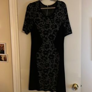 Sweater dress (short sleeve) with exposed back zipper.